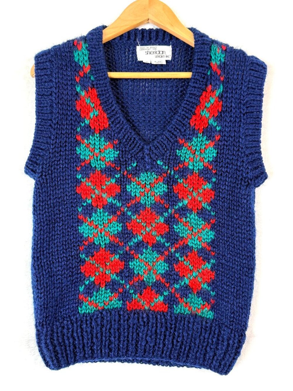 VTG SHERIDAN UNIQUE INC Crochet Cozy Chunky Winter Holiday Vest Sweater M